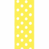 Offray Lemon White Satin Dots Ribbon