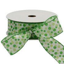 Green DipNDots Wire Edge Satin Ribbon