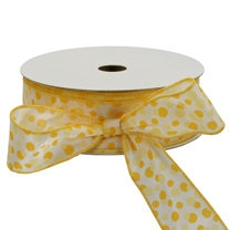 Yellow DipNDots Wire Edge Satin Ribbon