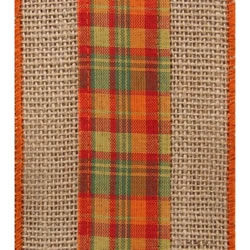 Natural Harvest Ra Burlap and Plaid Ribbon